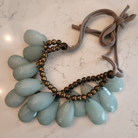 Anthropologie Beaded Mint Green Teardrop Necklace - Picture 1 of 4